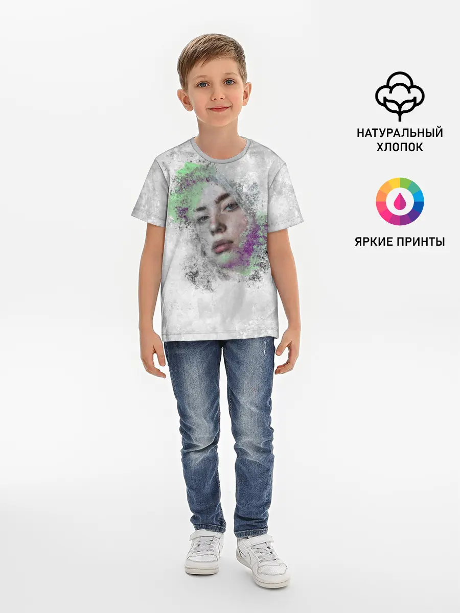Детская базовая футболка / Билли Айлиш красочная