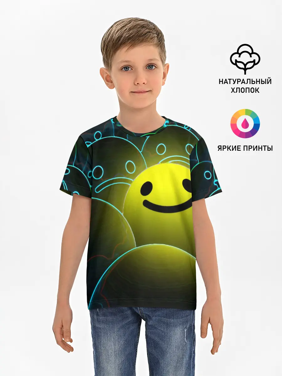Детская базовая футболка / НЕОНОВЫЕ СМАЙЛЫ