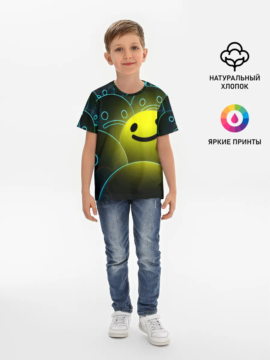 Детская базовая футболка / НЕОНОВЫЕ СМАЙЛЫ