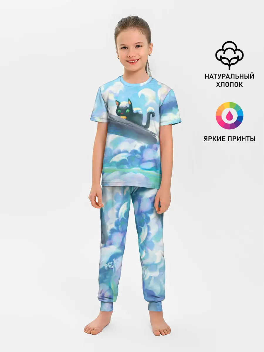 Детская пижама с брюками / Снежный котенок