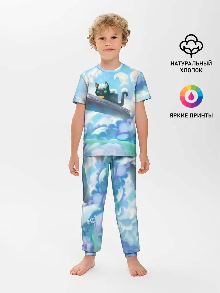Детская пижама с брюками / Снежный котенок