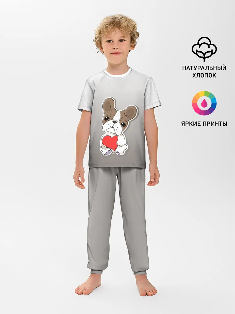 Детская пижама с брюками / французский бульдог сердечко