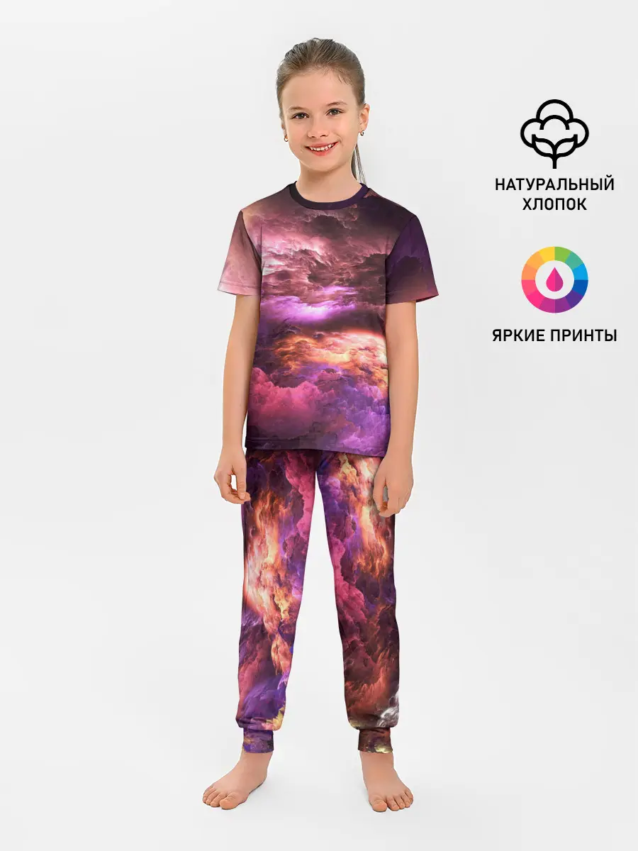 Детская пижама с брюками / закат абстракция