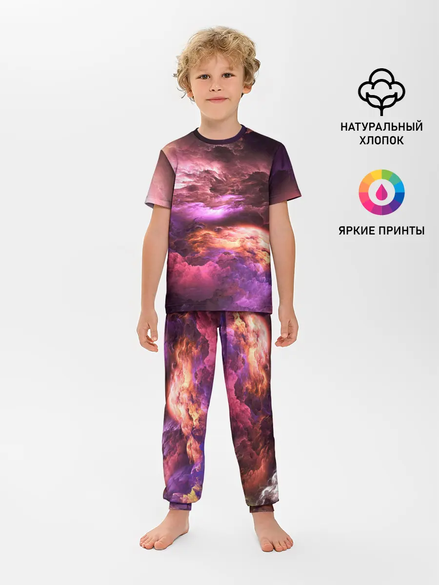 Детская пижама с брюками / закат абстракция