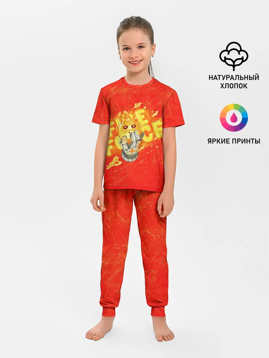Детская пижама с брюками / пламенная бригада пожарных красный фон