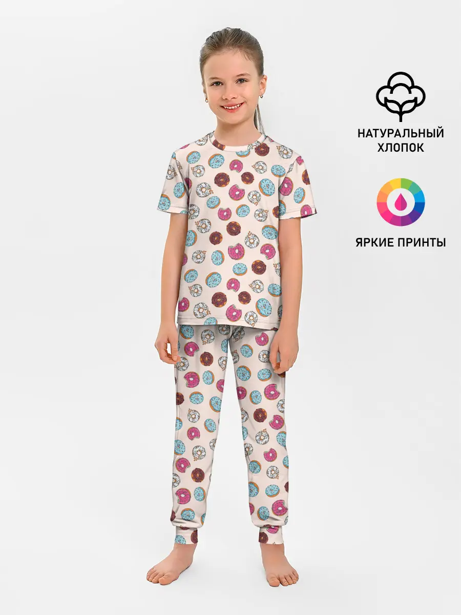 Детская пижама с брюками / Пончики донаты паттерн