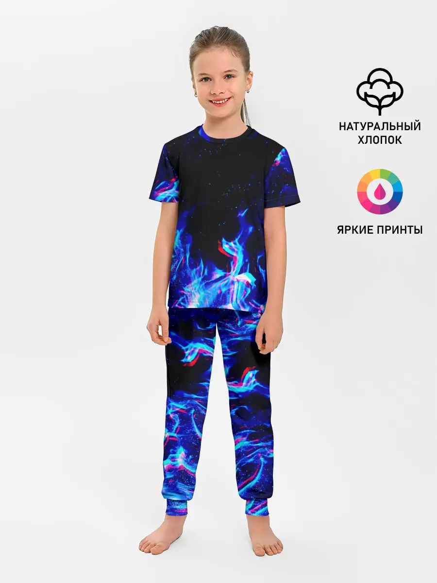 Детская пижама с брюками / СИНИЙ ОГОНЬ ГЛИТЧ | BLUE FIRE GLITCH