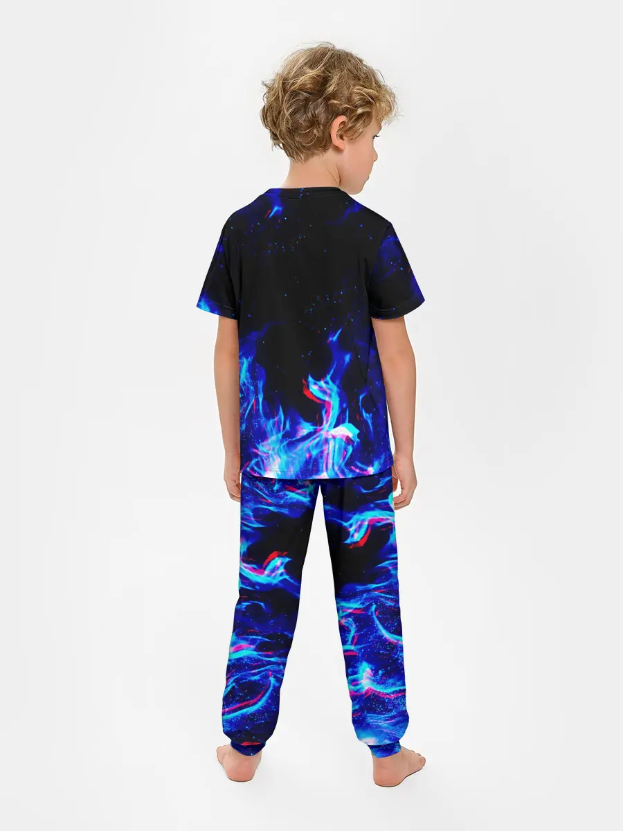 Детская пижама с брюками / СИНИЙ ОГОНЬ ГЛИТЧ | BLUE FIRE GLITCH