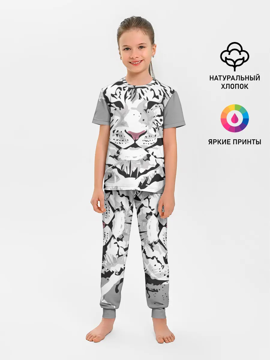 Детская пижама с брюками / Белый снежный тигр