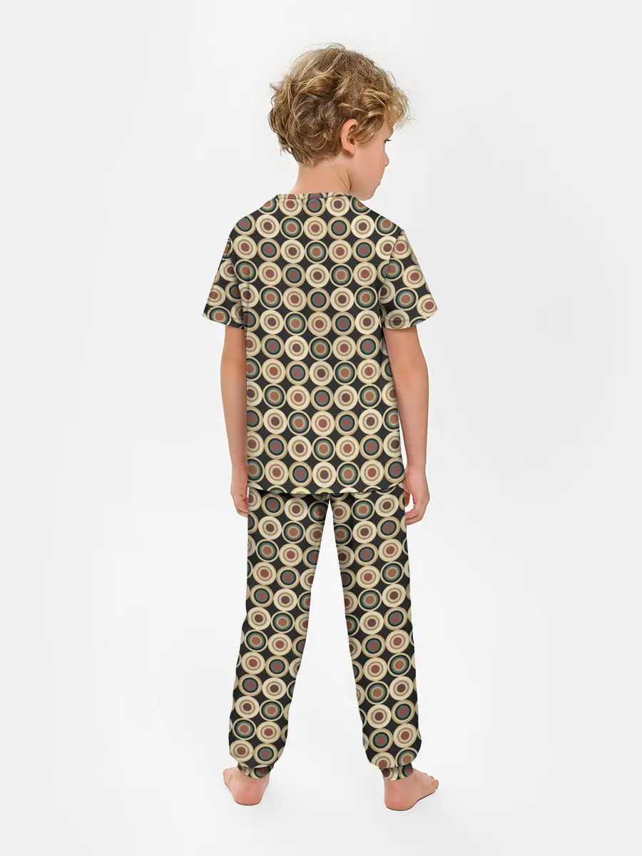 Детская пижама с брюками / Абстракция из бежевых и зеленых кругов