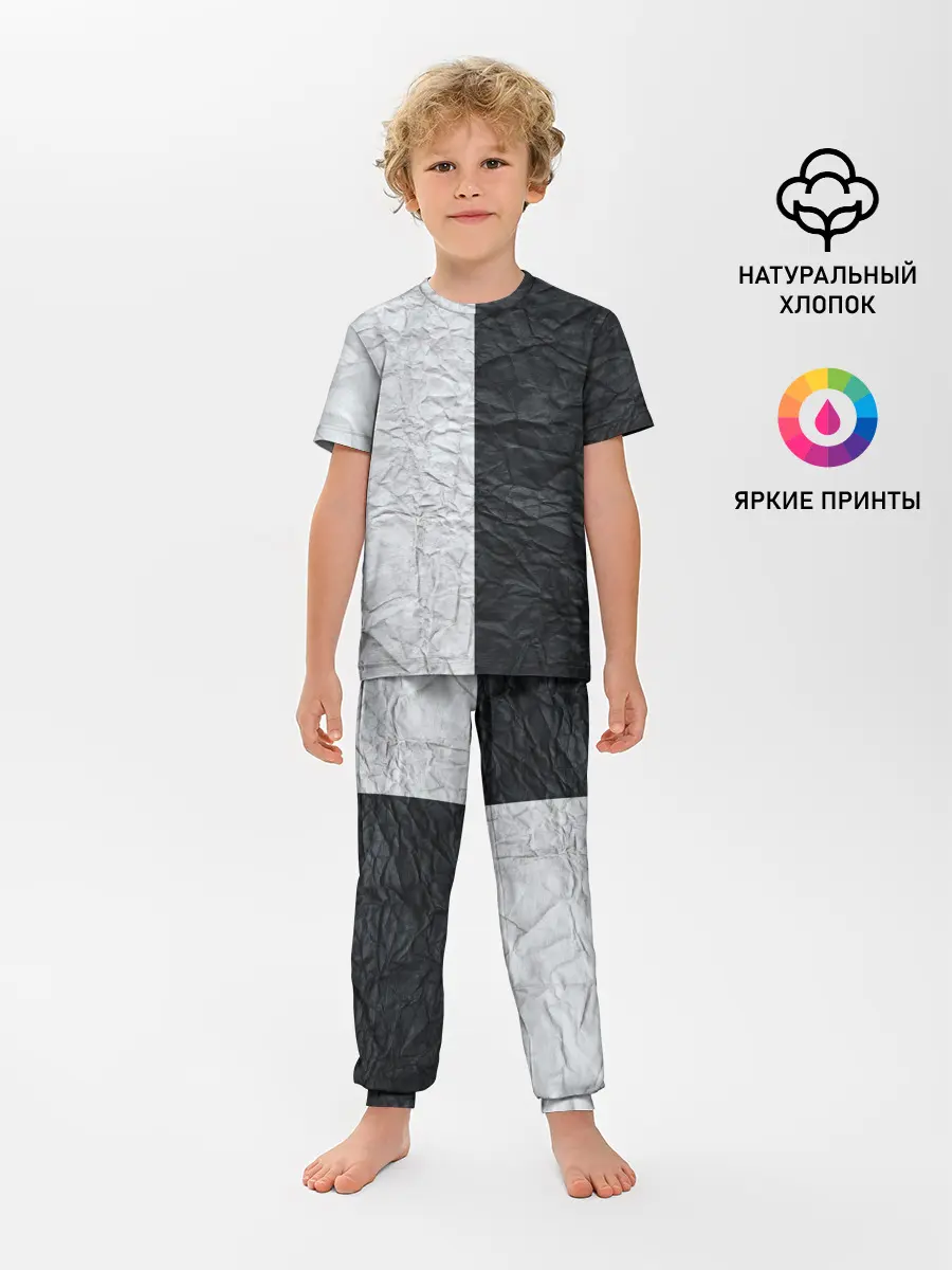 Детская пижама с брюками / Мятая Черно-Белая Бумага