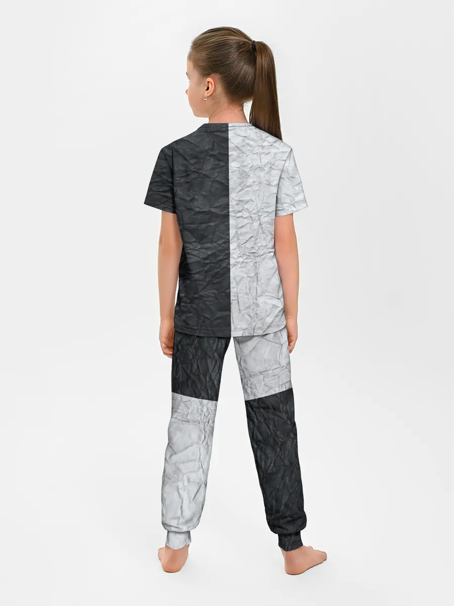 Детская пижама с брюками / Мятая Черно-Белая Бумага