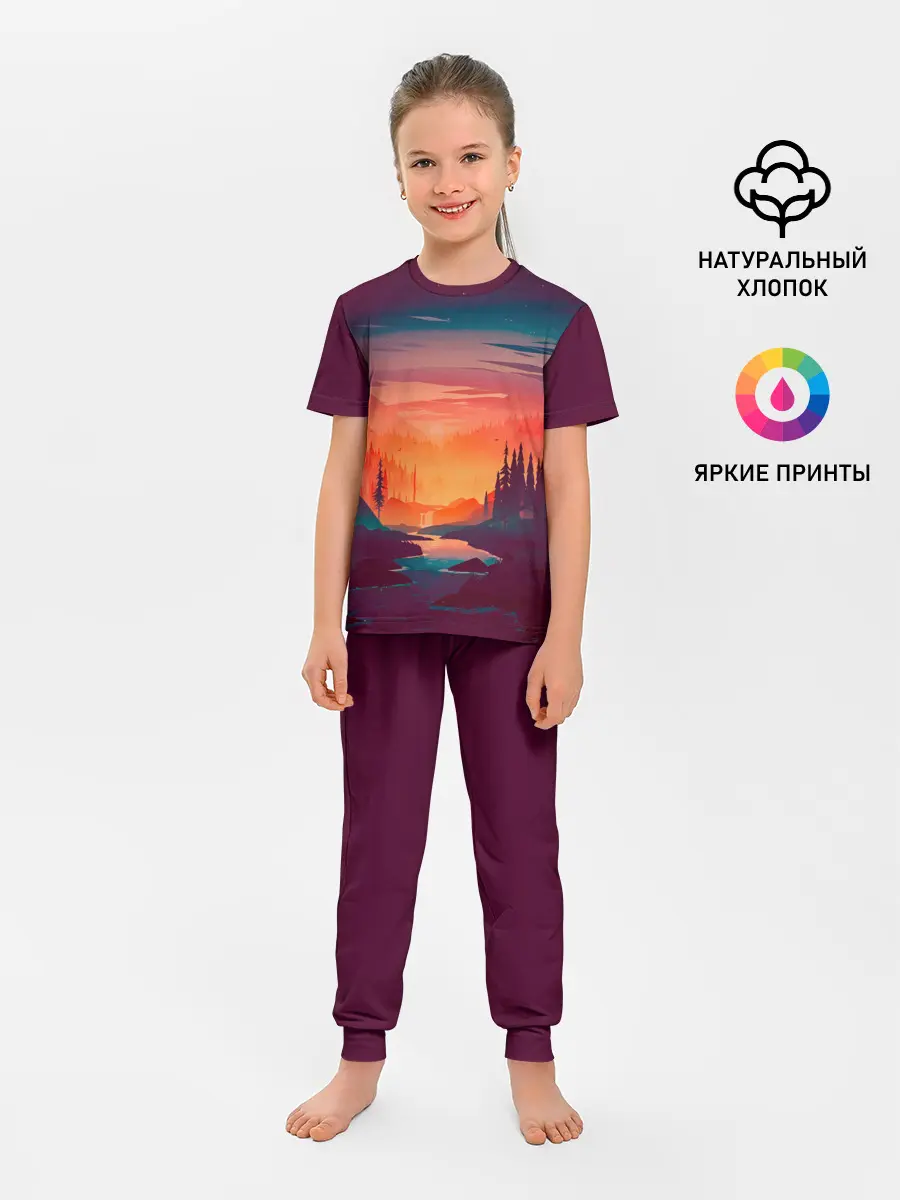 Детская пижама с брюками / Minimal forest sunset