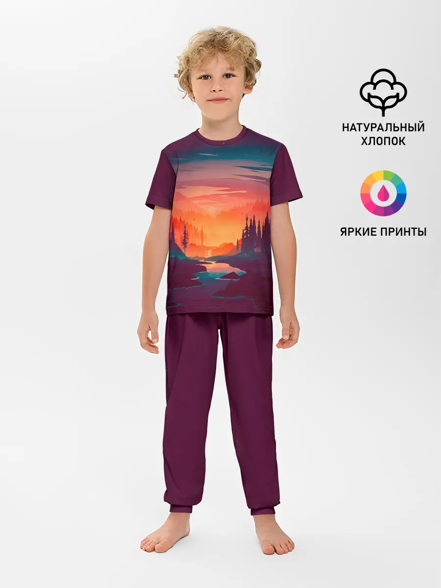 Детская пижама с брюками / Minimal forest sunset