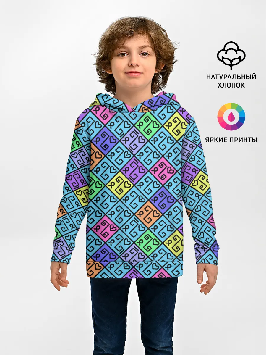 Детское худи / Неоновый яркий абстрактный узо