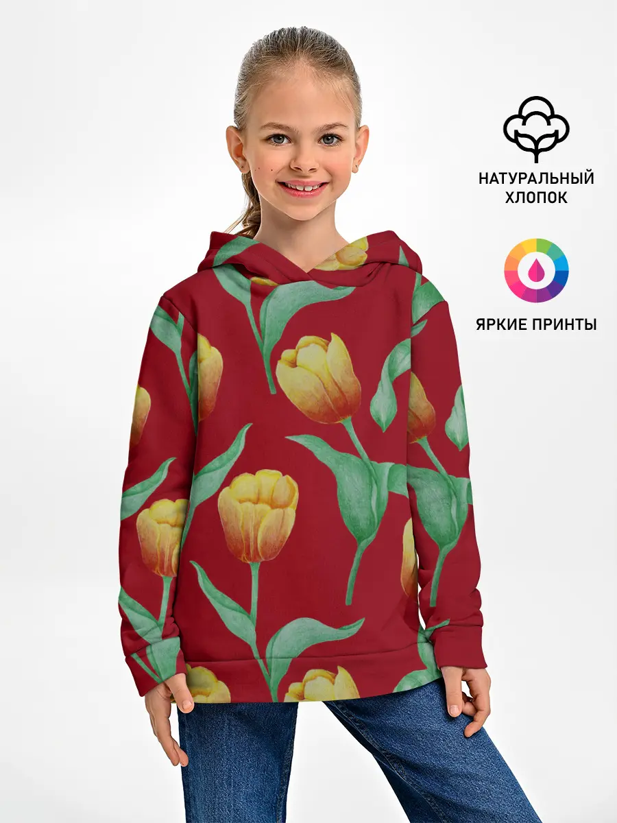 Детское худи / Тюльпаны на красном фоне