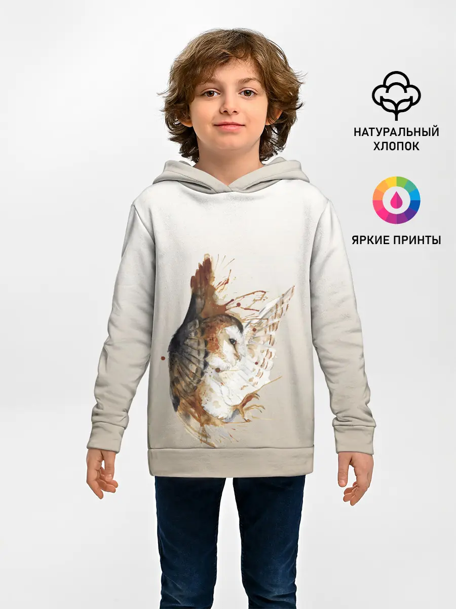 Детское худи / летящая сова рисунок