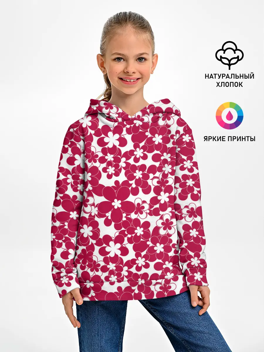 Детское худи / Бело-красный цветочный