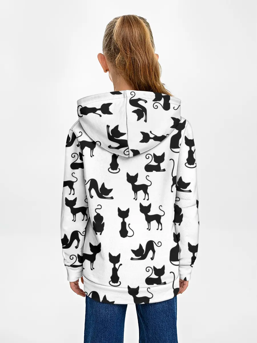 Детское худи / КОШКИ БЕЛОЕ НА ЧЕРНОМ