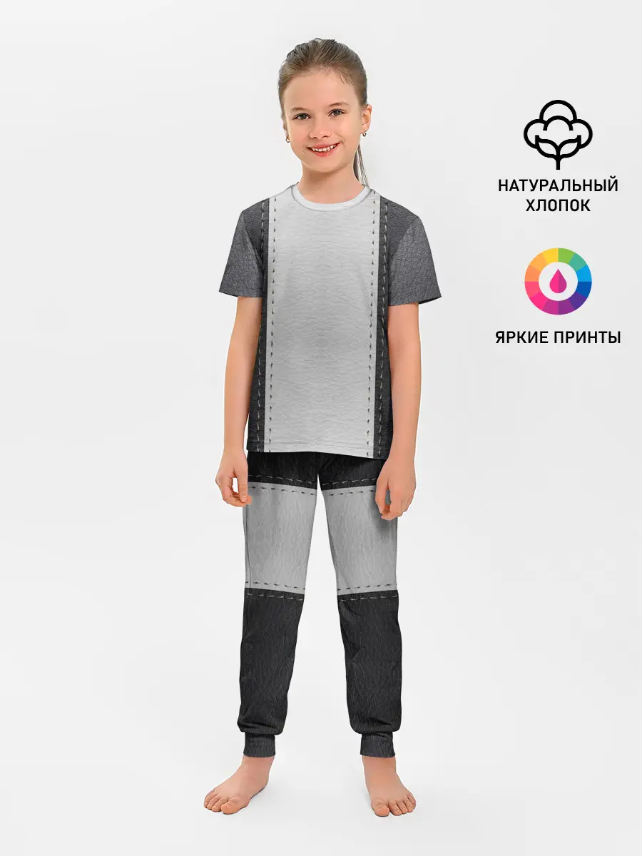 Детская пижама с брюками / Черно белая кожа