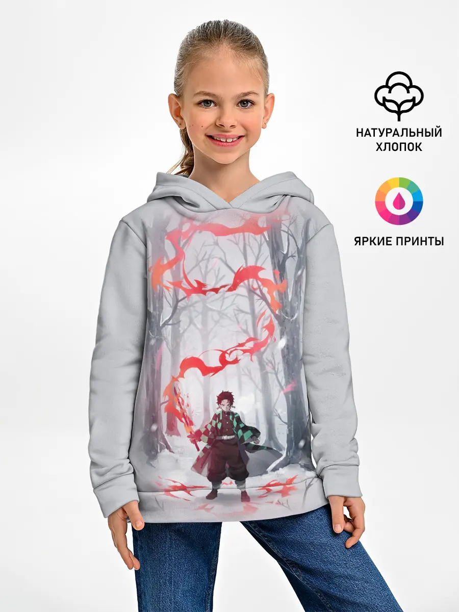 Детское худи / KIMETSU NO YAIBA красный след