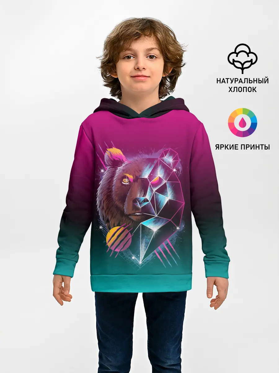 Детское худи / RETRO CYBER BEAR NEON