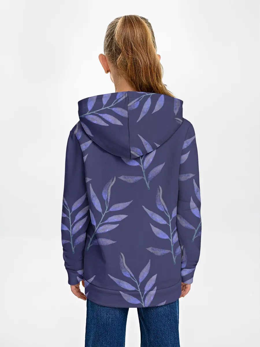 Детское худи / Листья на темно синем фоне