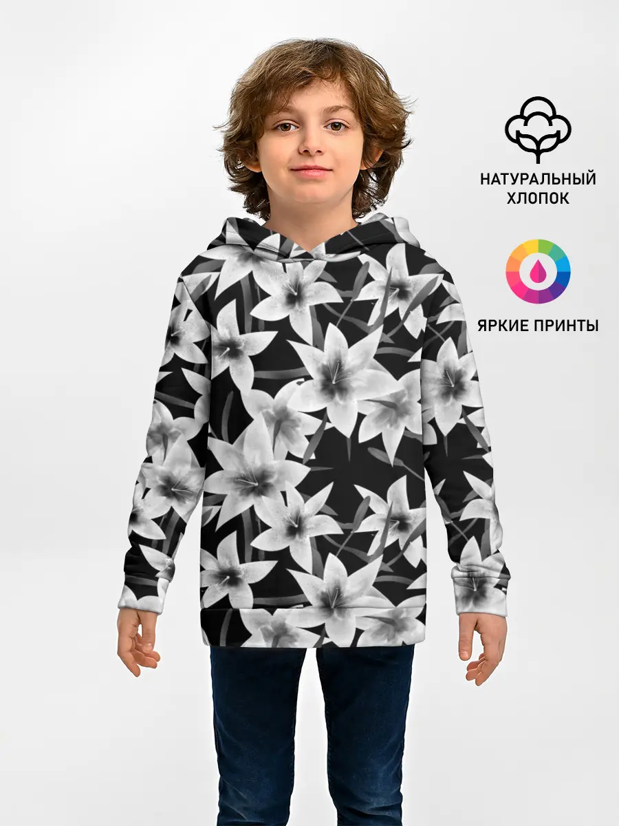 Детское худи / Лилии черно-белые