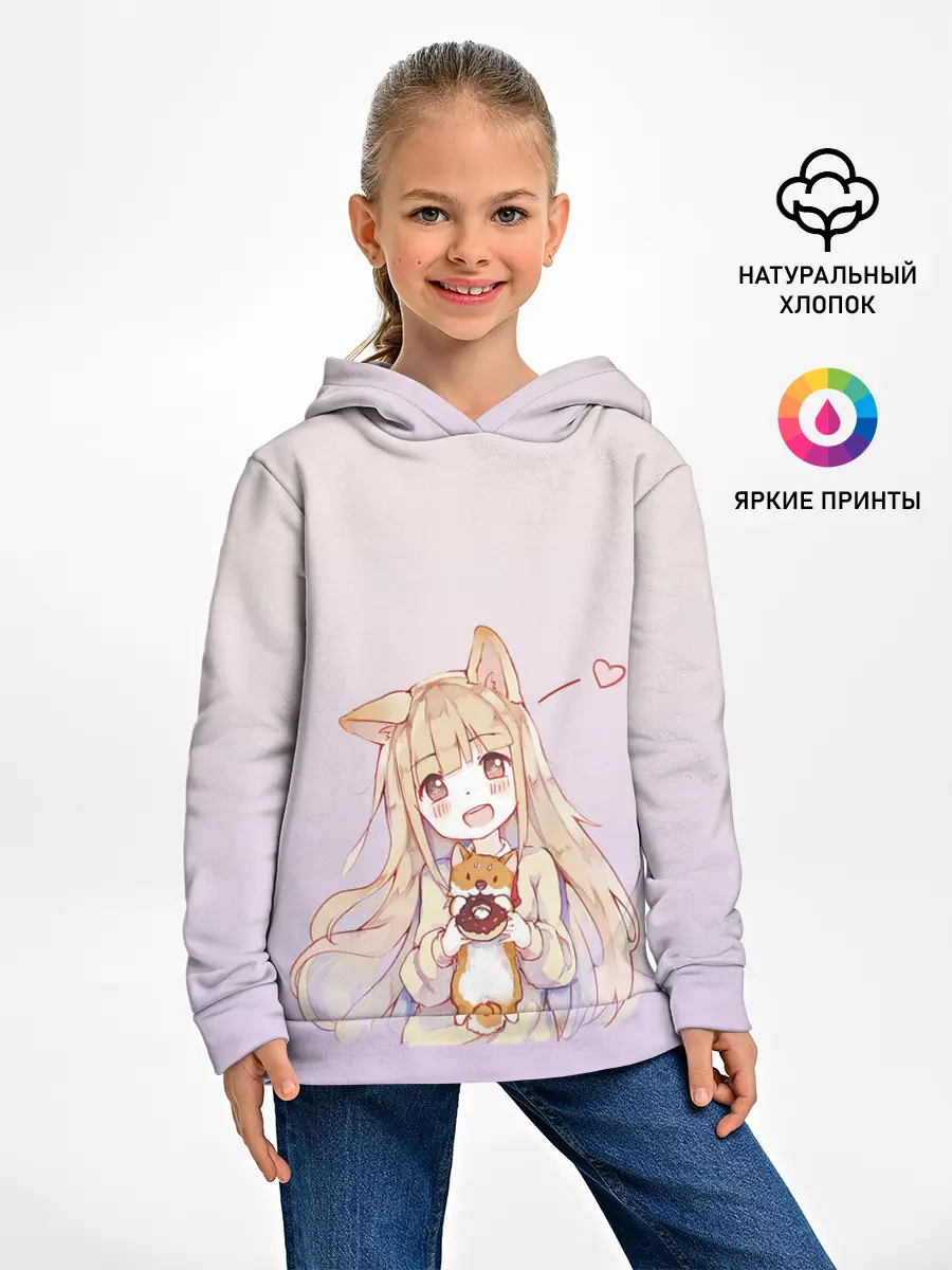 Детское худи / малышка чиби пончик лис