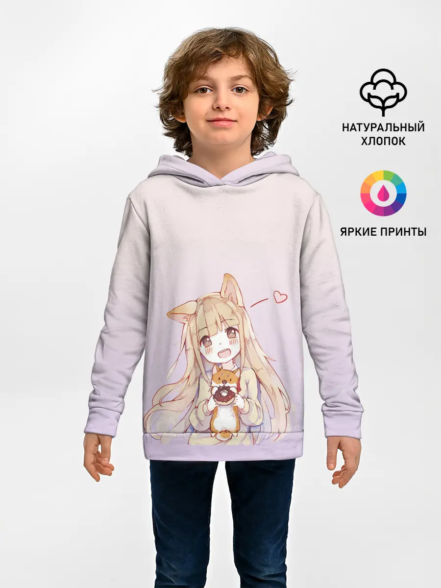 Детское худи / малышка чиби пончик лис