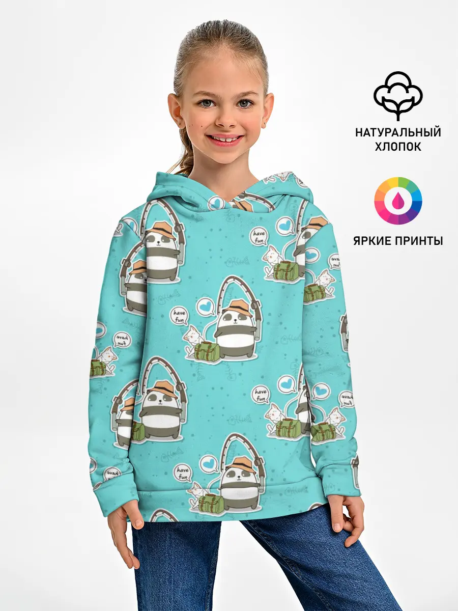 Детское худи / Панда на рыбалке