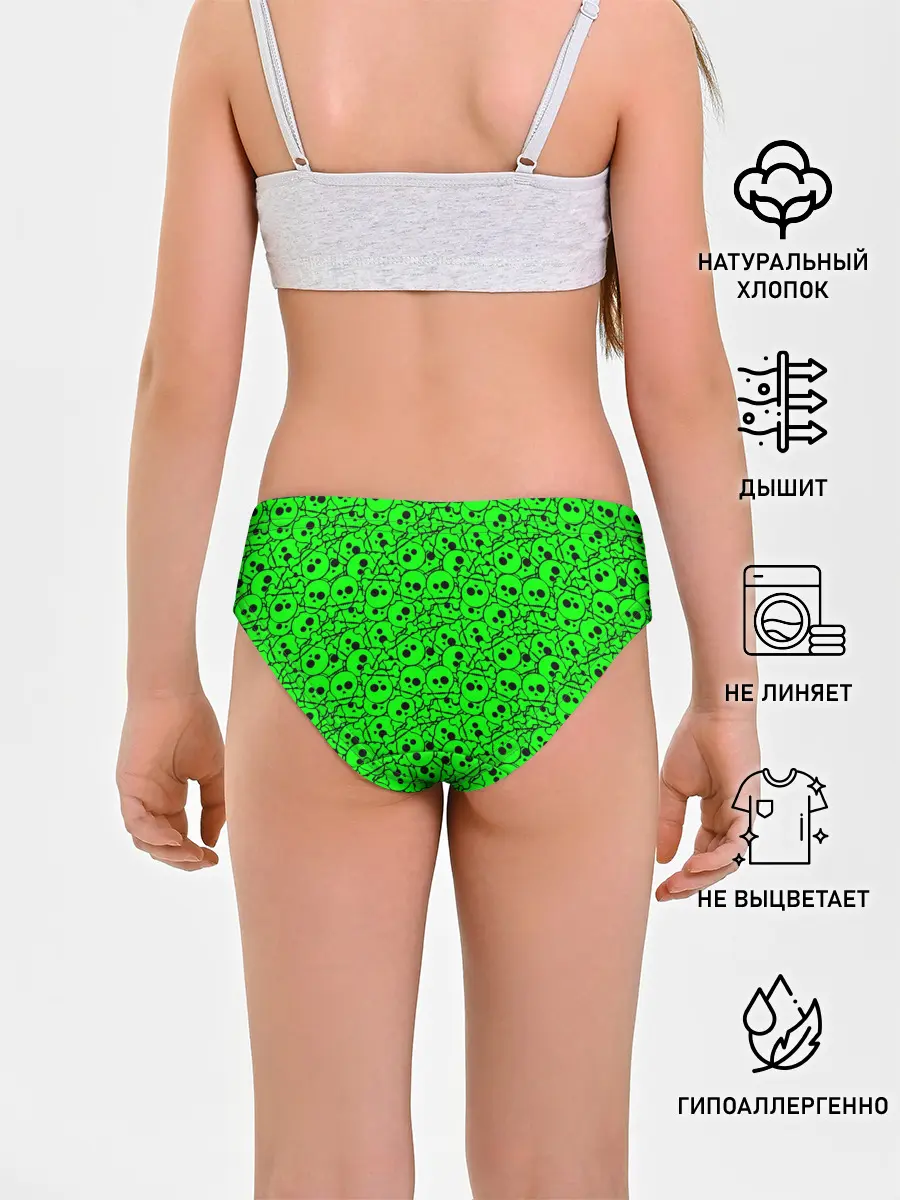 Трусы для девочек / Черепа на кислотно-зеленом фоне