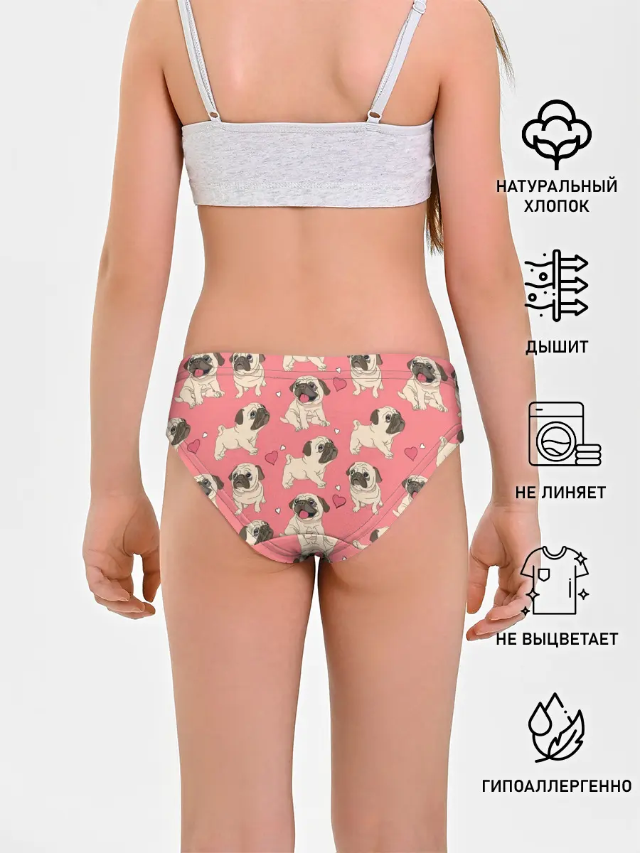 Трусы для девочек / Мопсики и Сердечки
