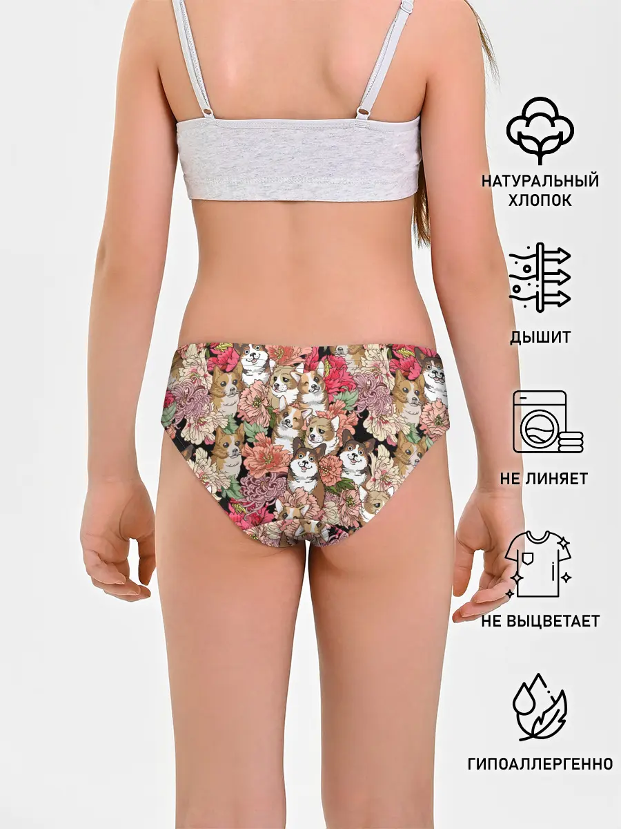 Трусы для девочек / Корги & Цветы