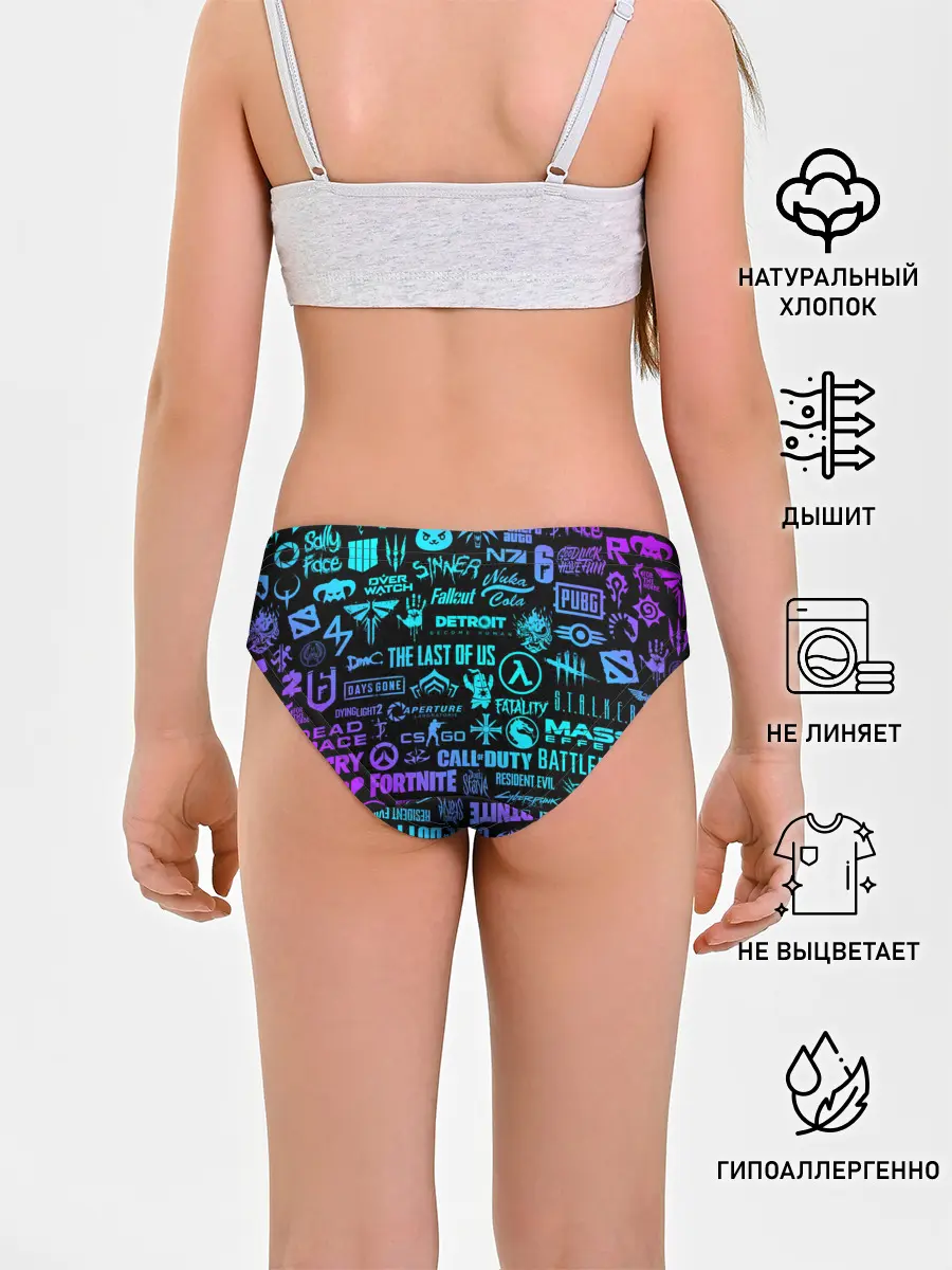 Трусы для девочек / ЛОГОТИПЫ ИГР НЕОН / NEON GAMES LOGO