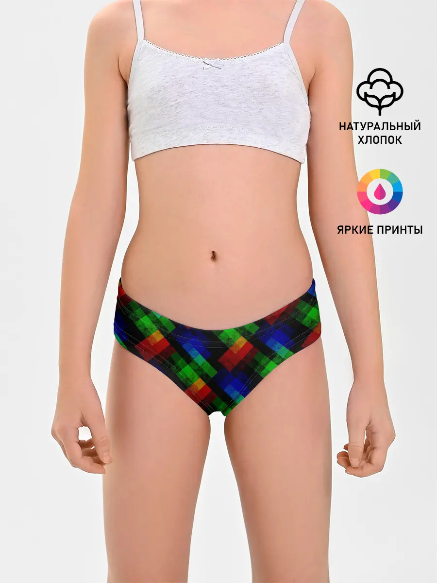 Трусы для девочек / Разноцветный мраморный узор