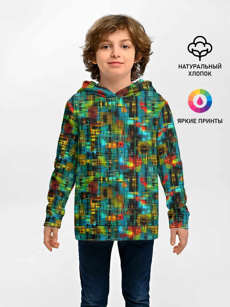 Детское худи / Разноцветные штрихи на бирюзе