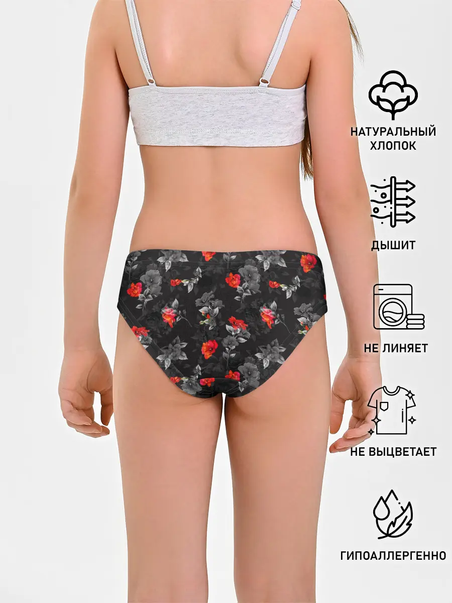 Трусы для девочек / Красные цветы