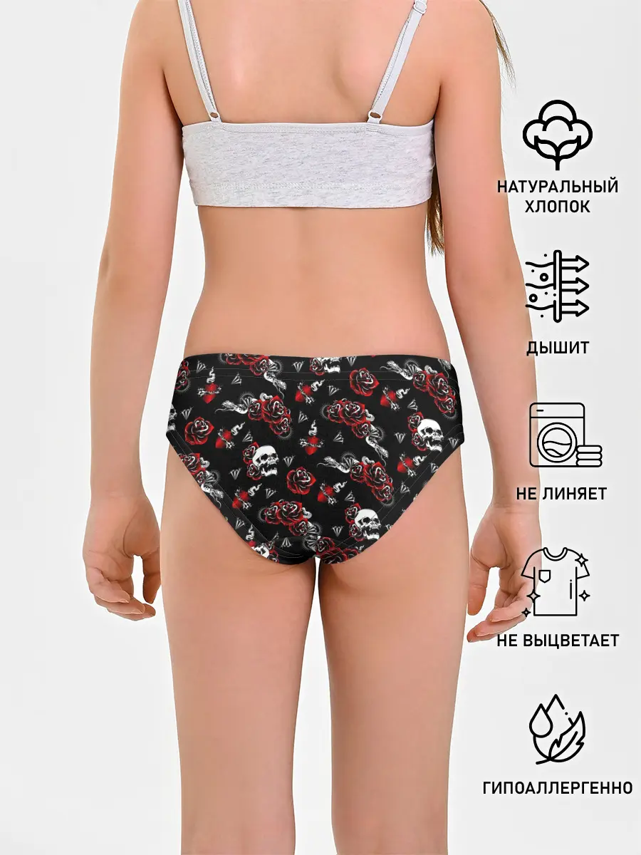 Трусы для девочек / Черепа и розы