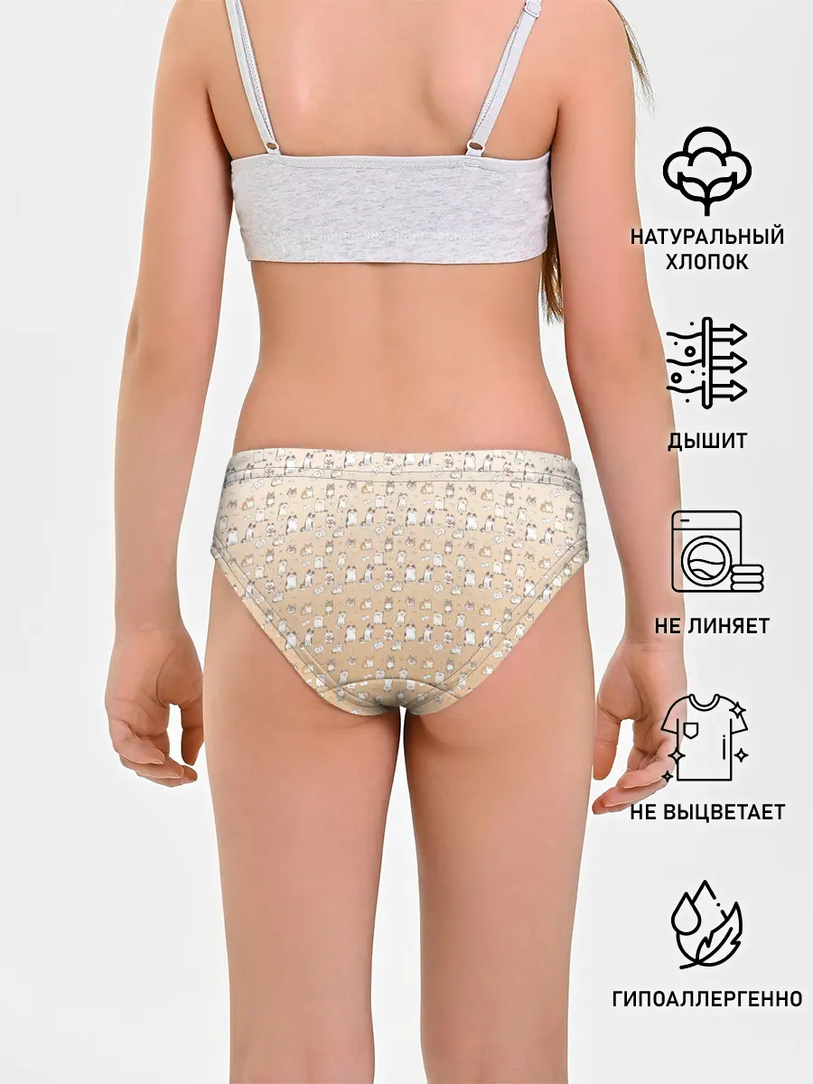 Трусы для девочек / много котиков узор