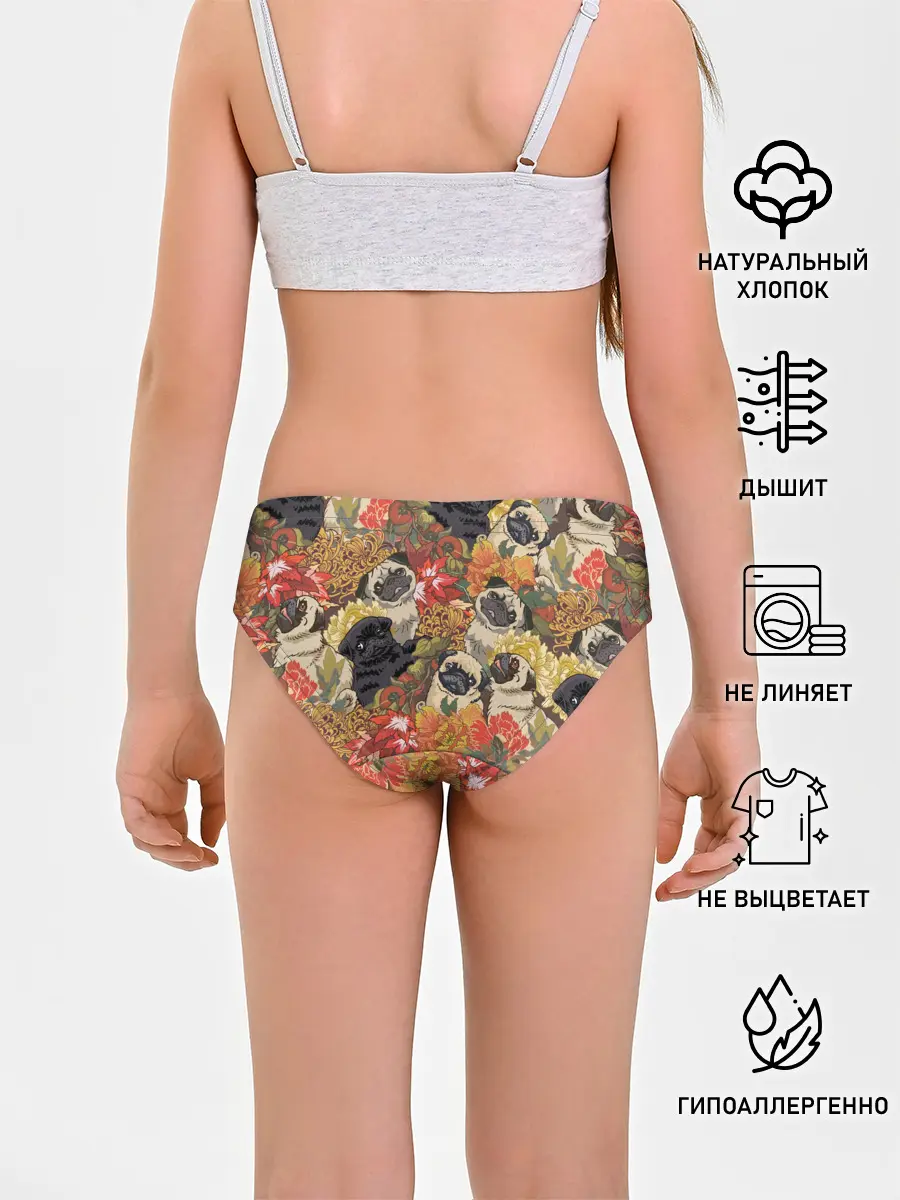 Трусы для девочек / Мопсики | Цветочки