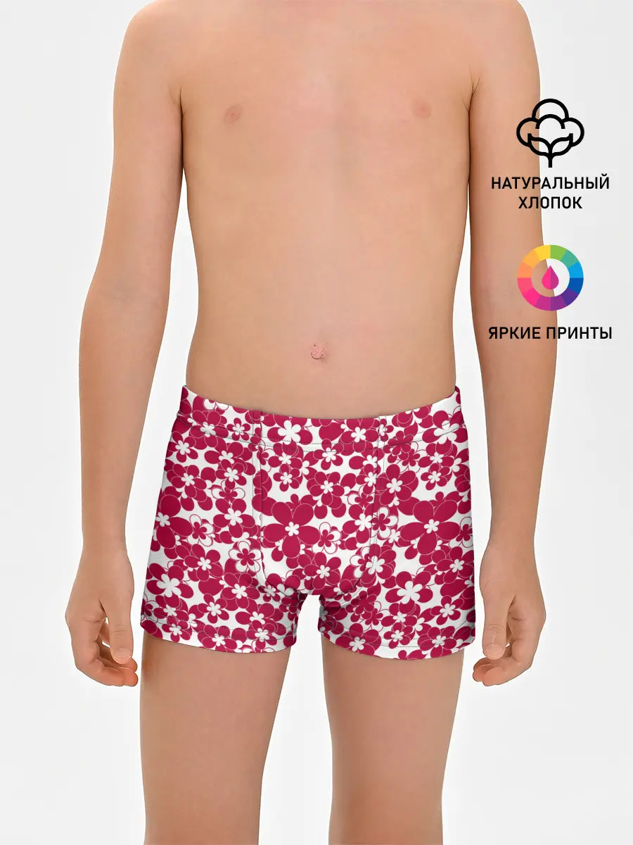 Трусы для мальчиков / Бело-красный цветочный