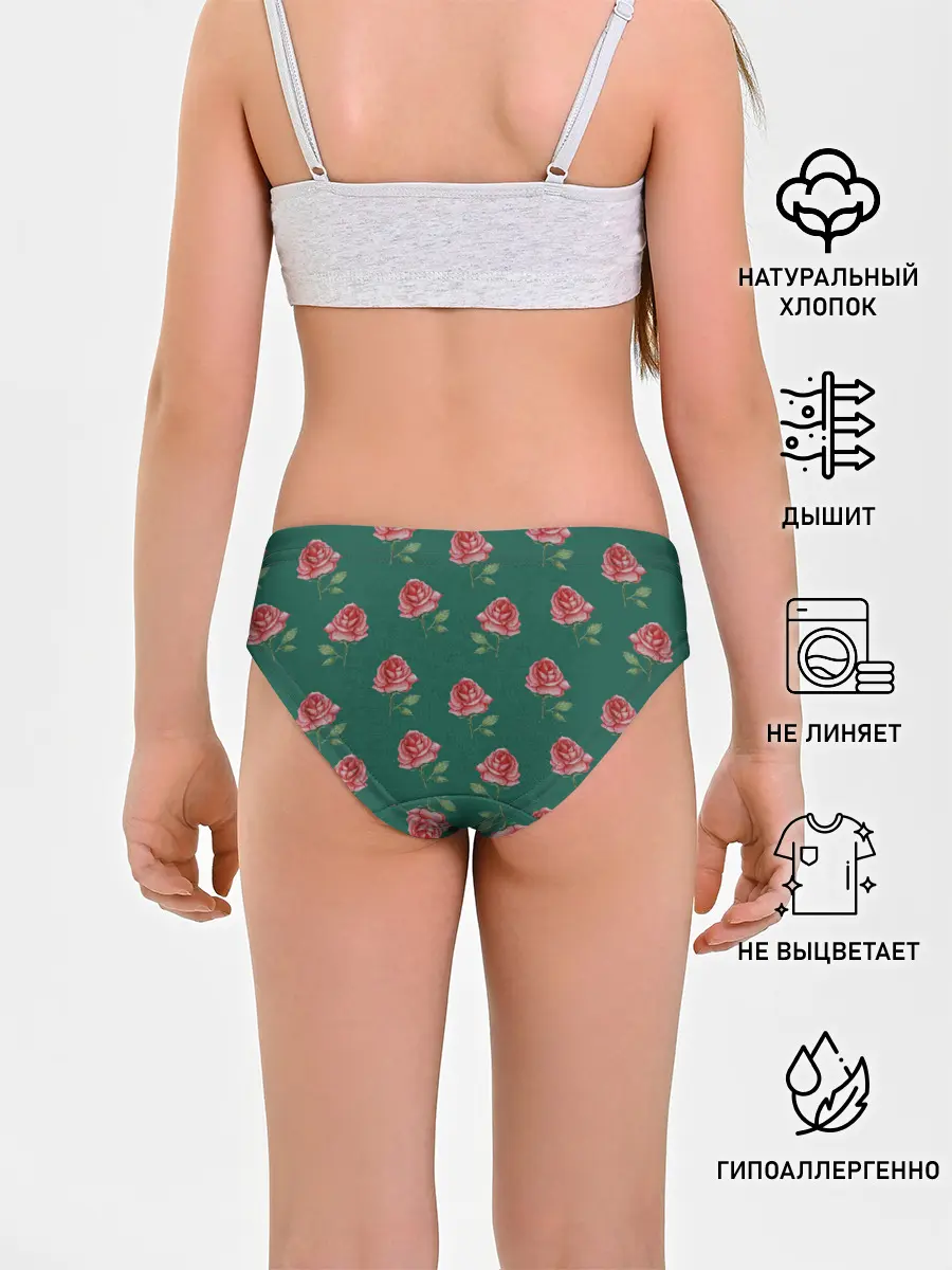 Трусы для девочек / Розы на зеленом фоне
