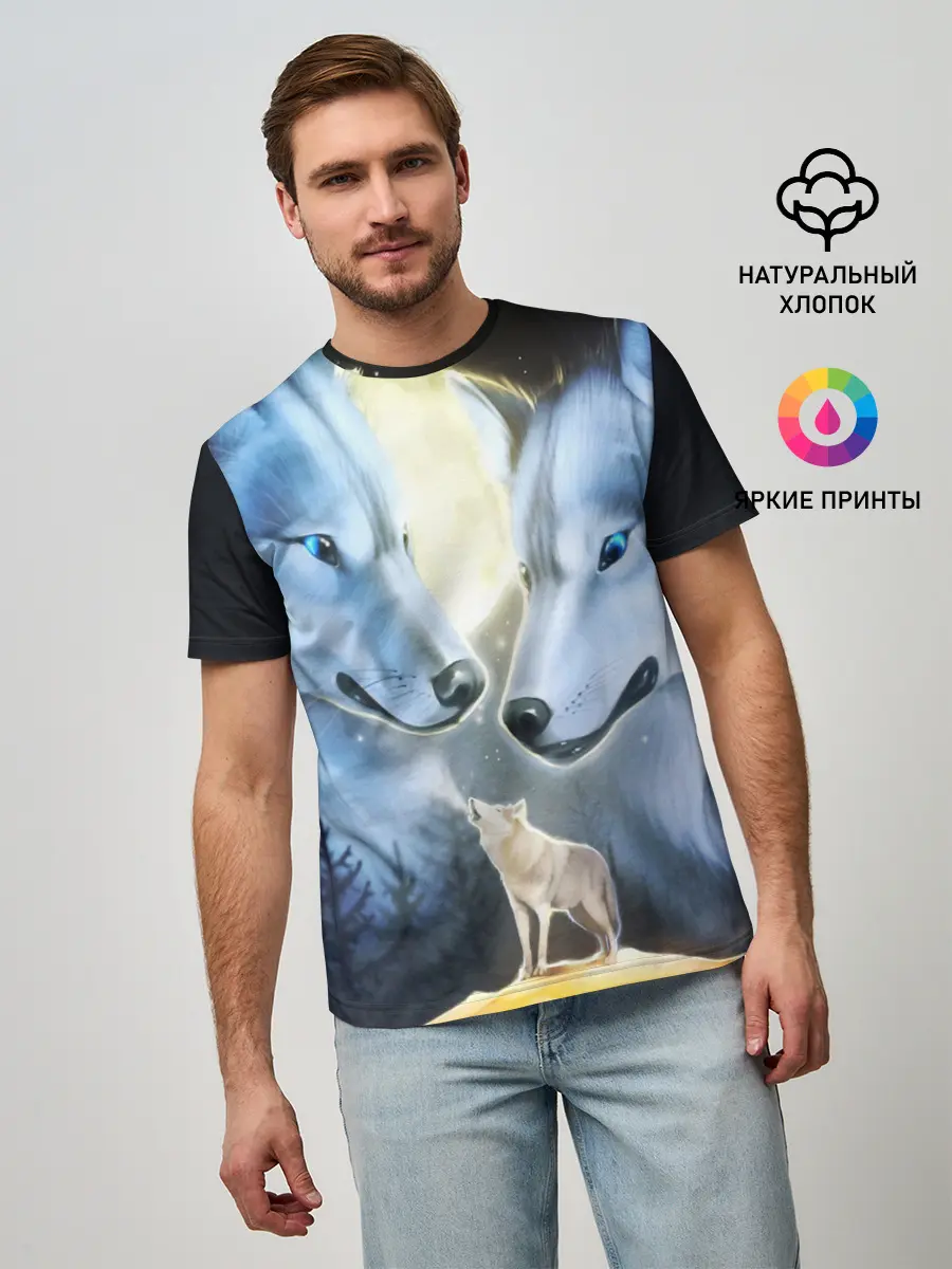 Мужская базовая футболка / ВОЛК В НОЧИ