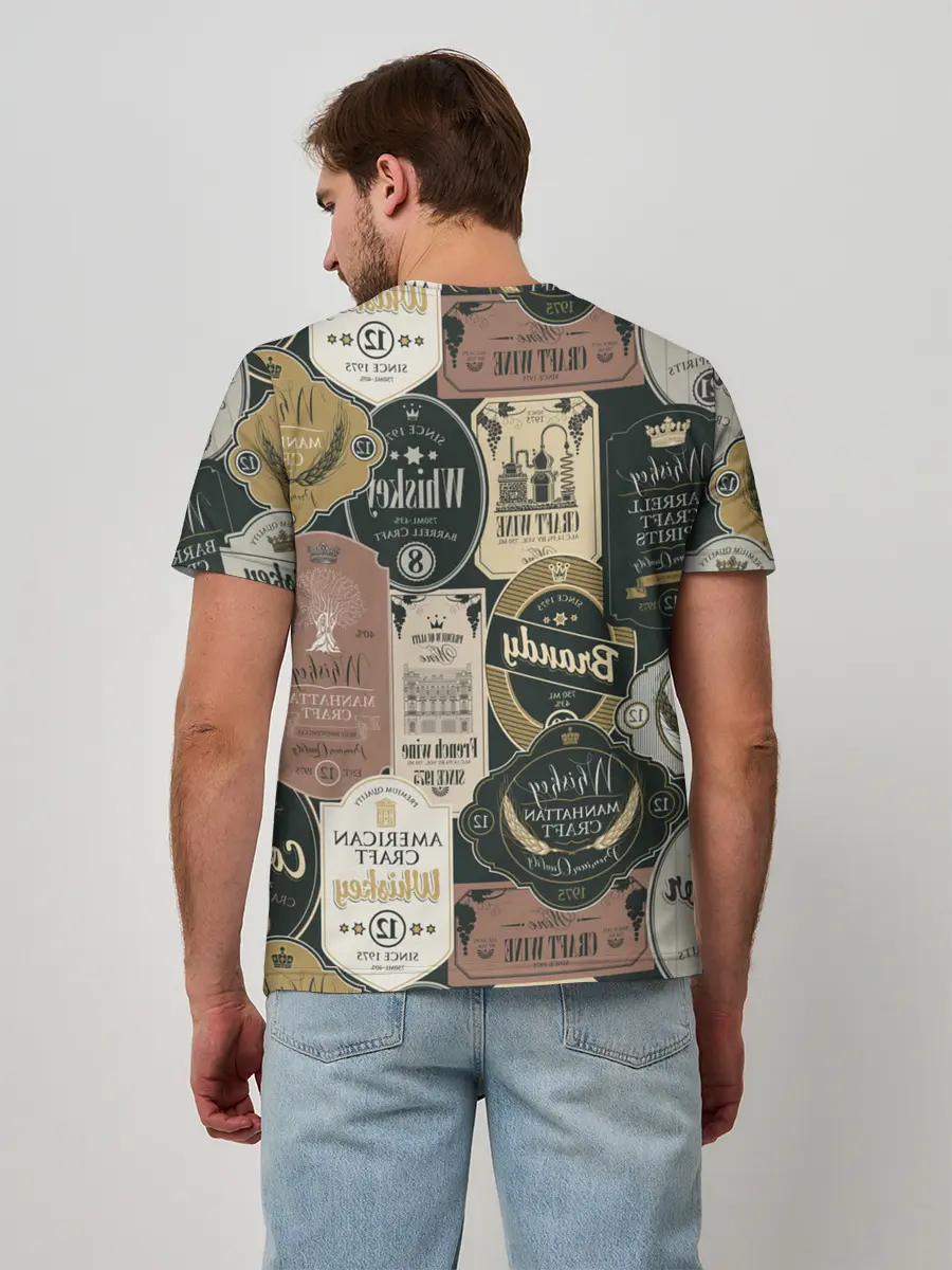 Мужская базовая футболка / Этикетки мира Виски