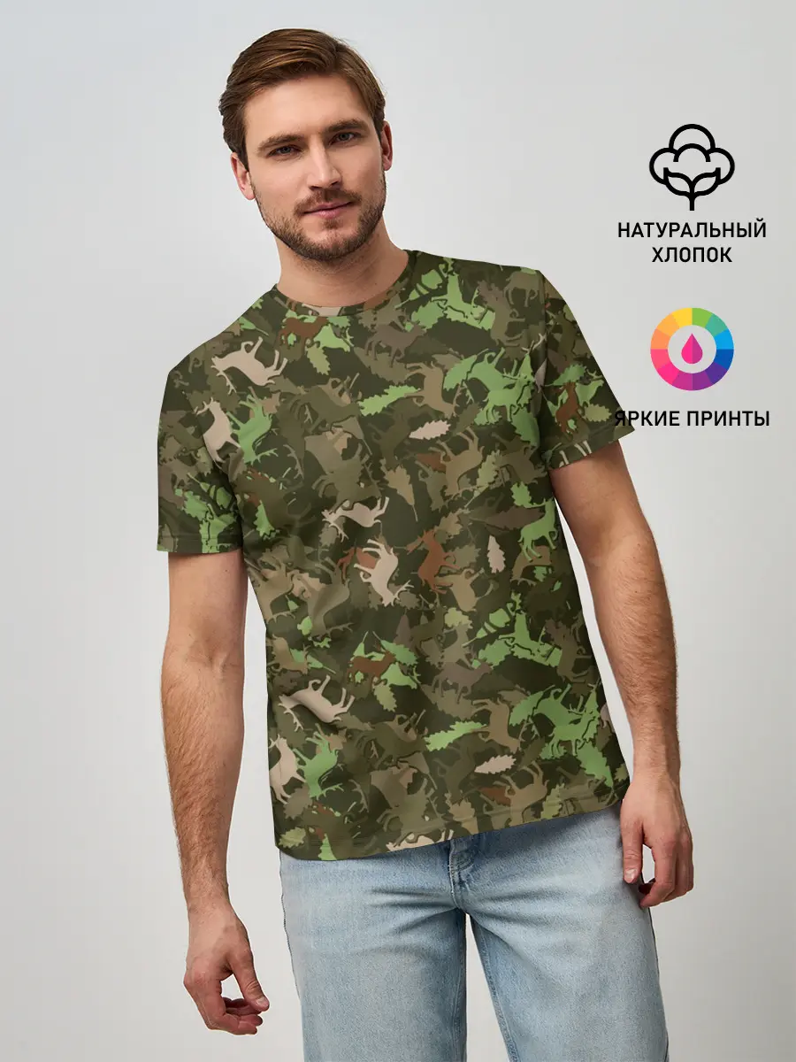 Мужская базовая футболка / Лоси в дубовом лесу