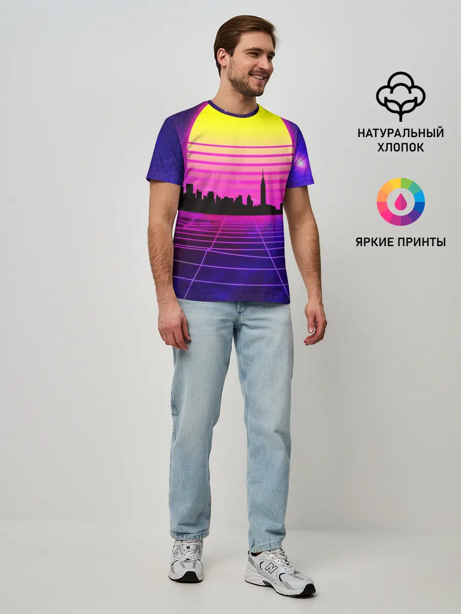 Мужская базовая футболка / ГОРОД В НЕОНЕ