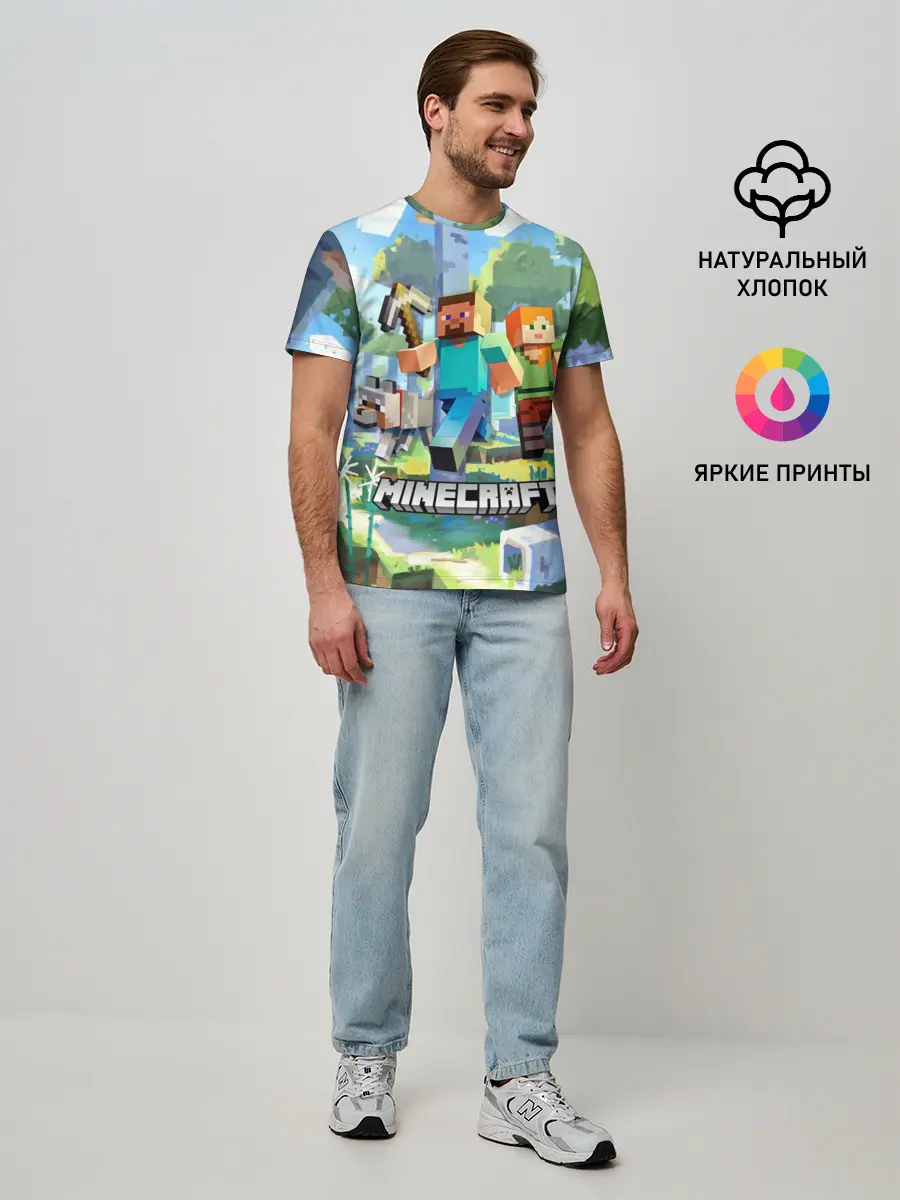 Мужская базовая футболка / Манйкрафт, березовый лес