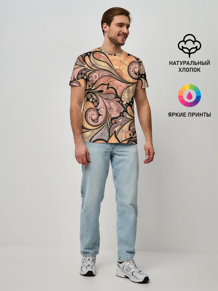 Мужская базовая футболка / дудл узоры