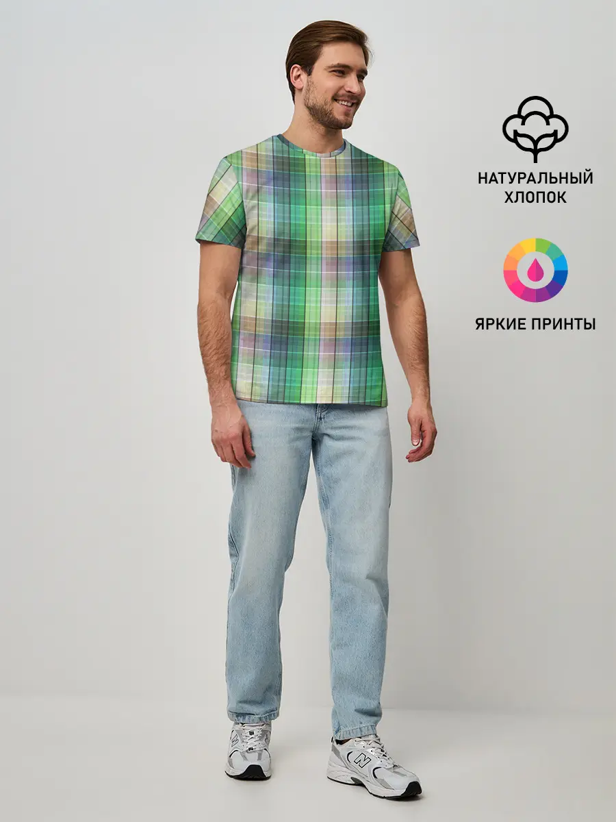 Мужская базовая футболка / Зеленый клетчатый узор